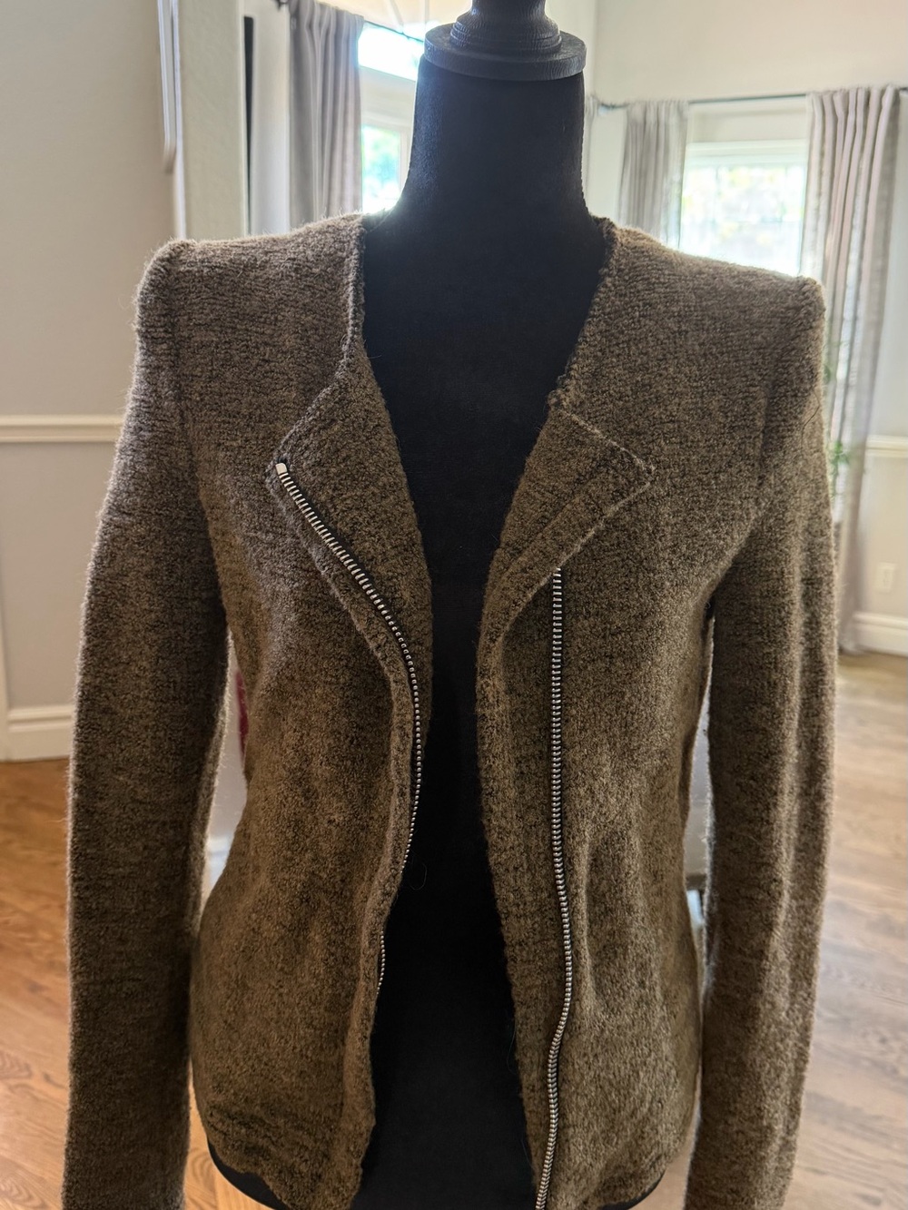 IRO Olive Brown Textured Zip-Front Bomber Jacket
